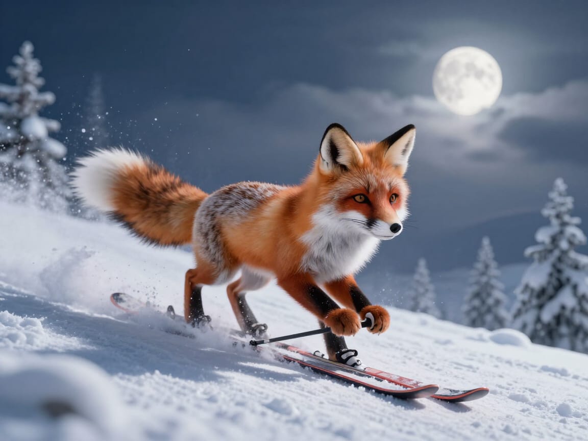 ein Fuchs auf Skiern