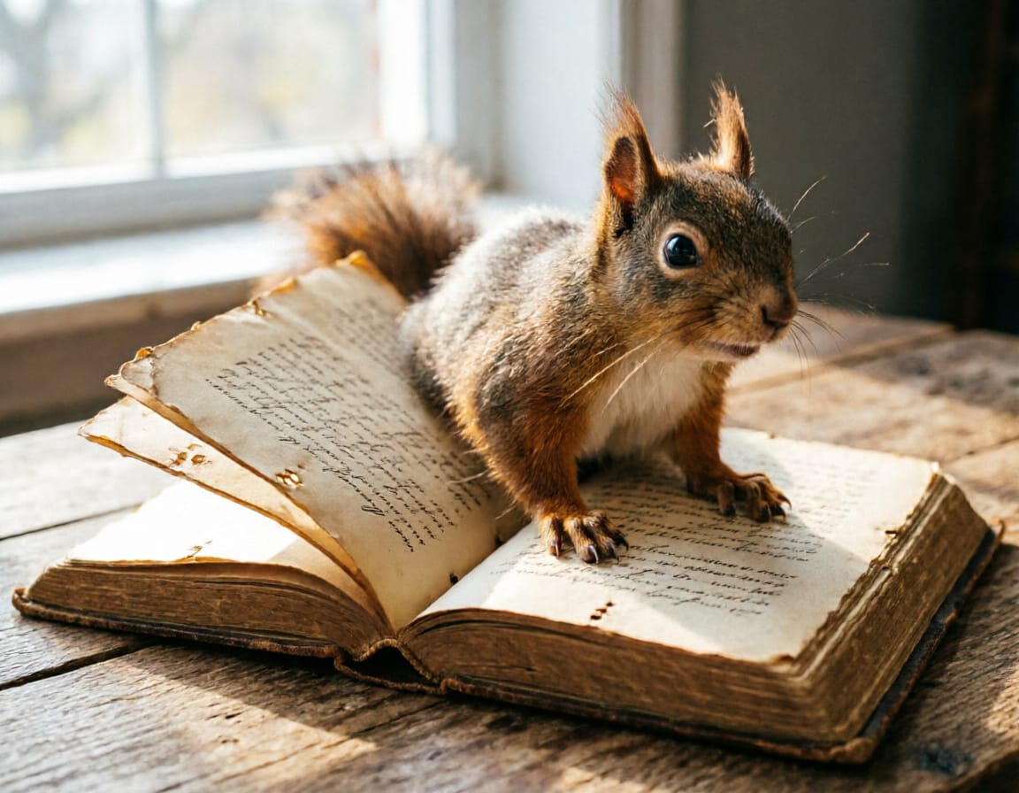 ein eichhörnchen auf einem alten Buch