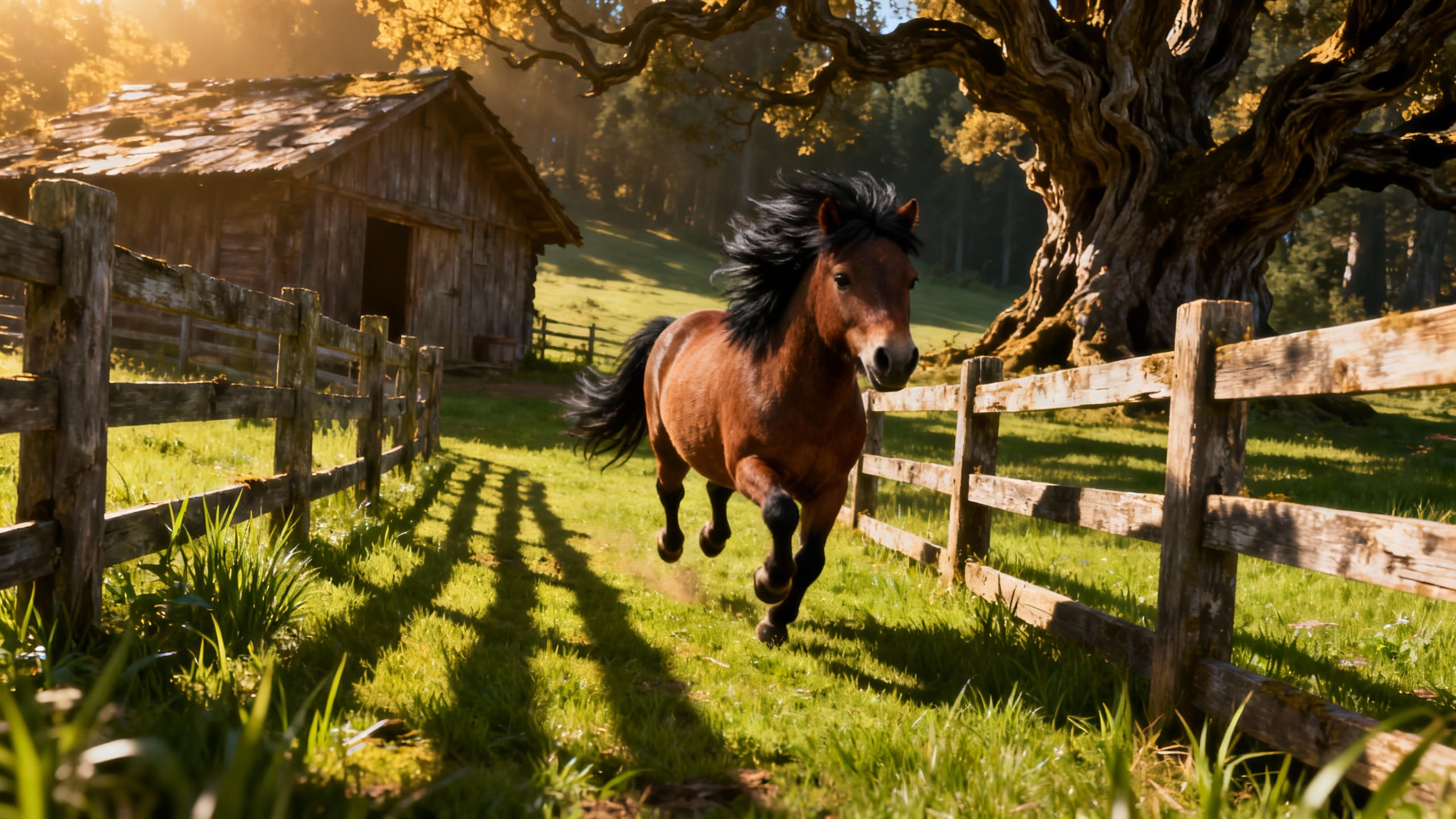  Brown Shetlandpony galopping on it's pasture - ein braunes Shetlandpony galoppiert auf seiner Weide